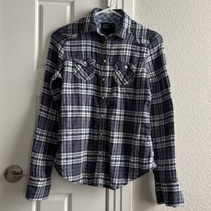 (Vintage Y2K) American Eagle plaid button-down blouse, dark blue (size 4)